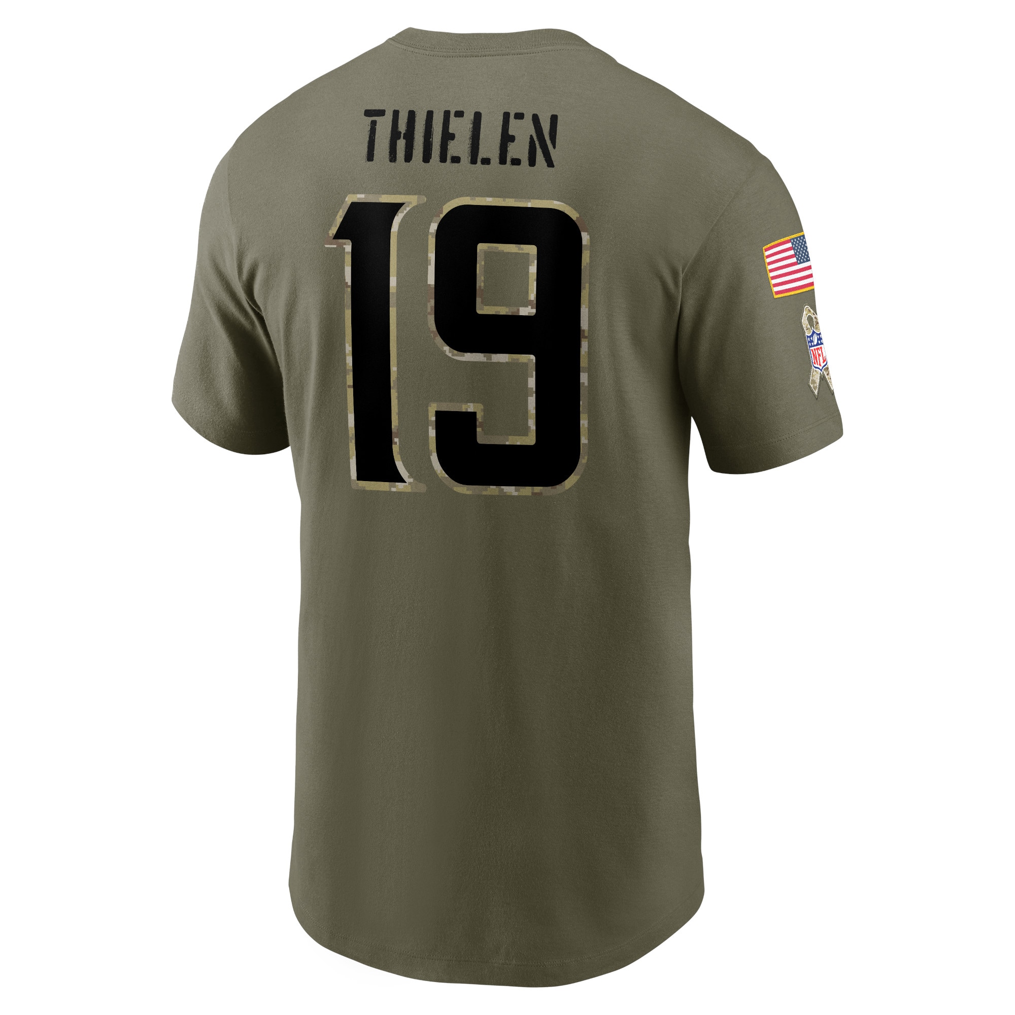 Men's Minnesota Vikings Adam Thielen Nike Olive 2022 Salute To Service Name & Number T-Shirt