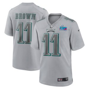 Men's Philadelphia Eagles A.J. Brown Nike Gray Super Bowl LVII Patch Atmosphere Fashion Game Jersey