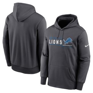 Men's Detroit Lions Nike Anthracite Prime Logo Name Split Pullover Hoodie