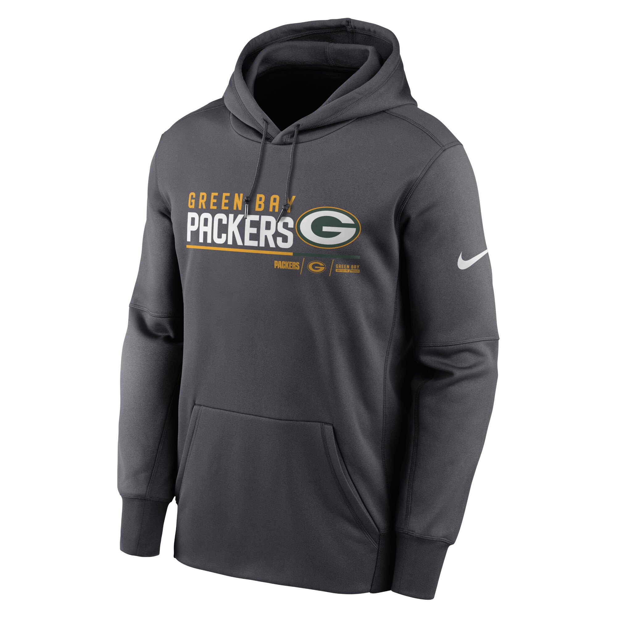 Men's Green Bay Packers Nike Anthracite Prime Logo Name Split Pullover Hoodie