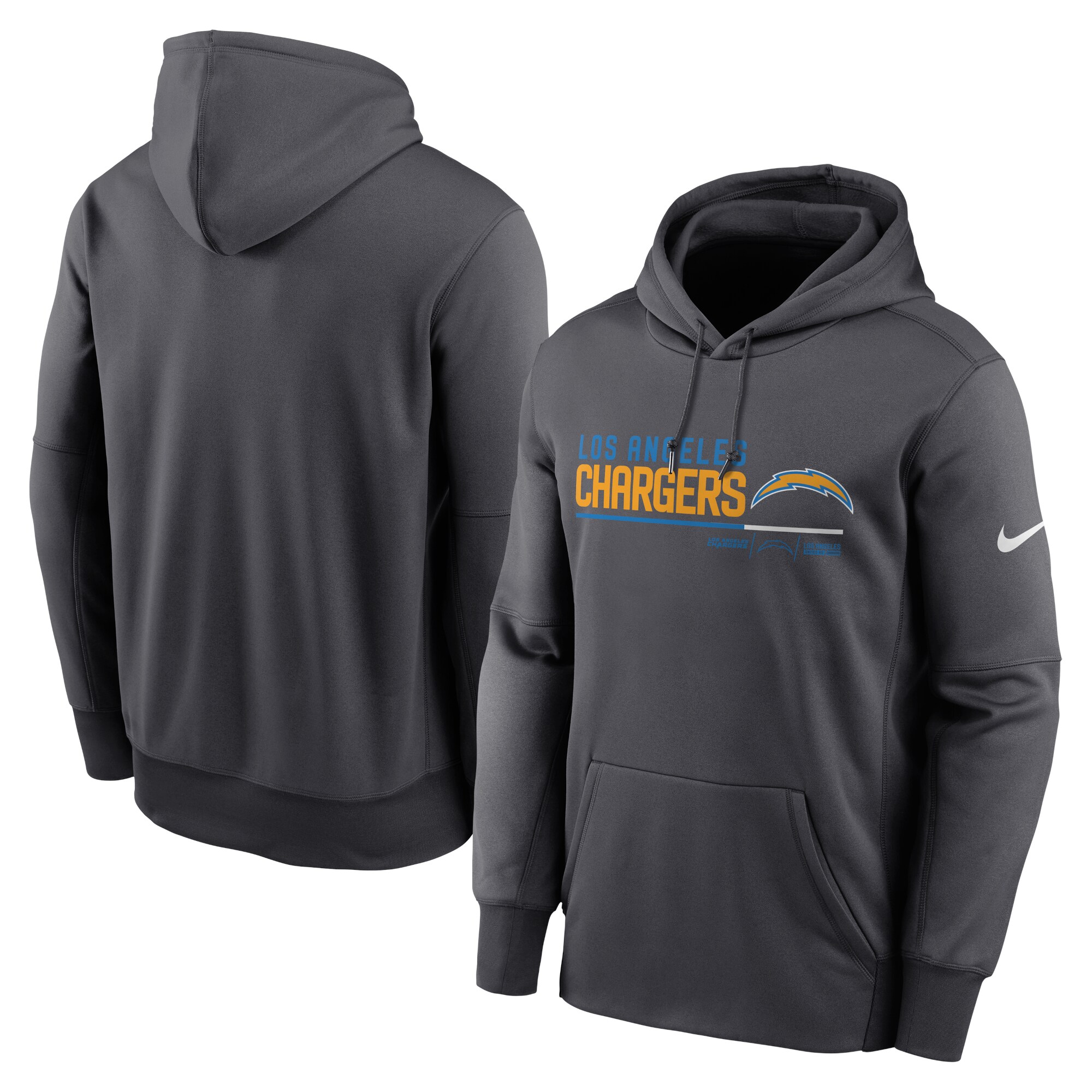 Men's Los Angeles Chargers Nike Anthracite Prime Logo Name Split Pullover Hoodie