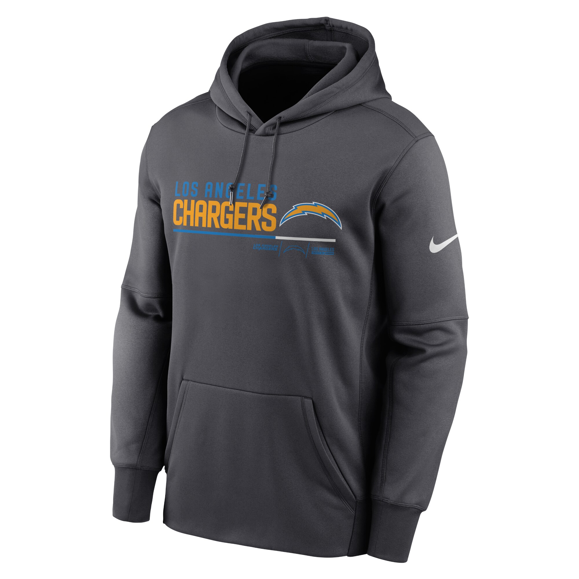 Men's Los Angeles Chargers Nike Anthracite Prime Logo Name Split Pullover Hoodie