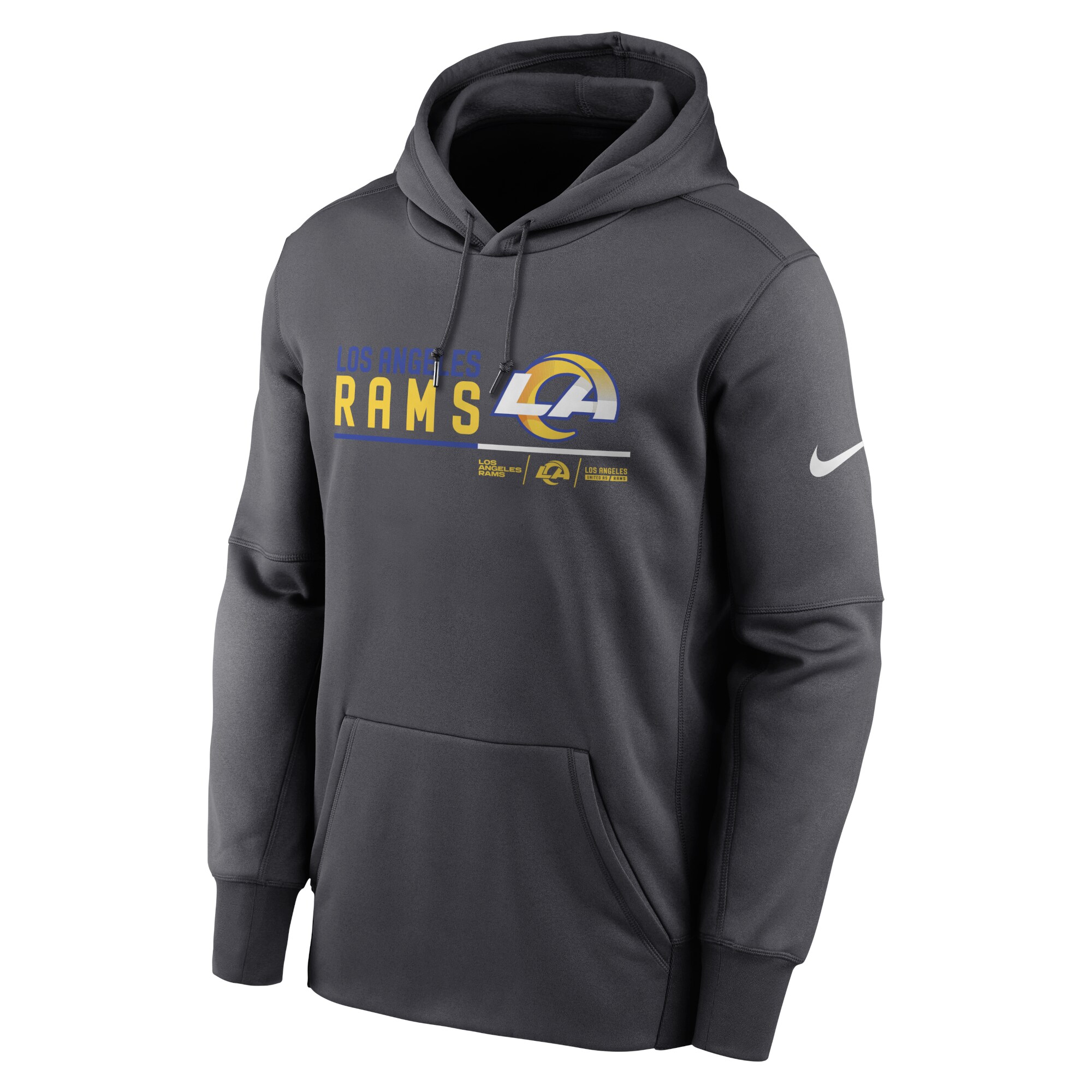 Men's Los Angeles Rams Nike Anthracite Prime Logo Name Split Pullover Hoodie