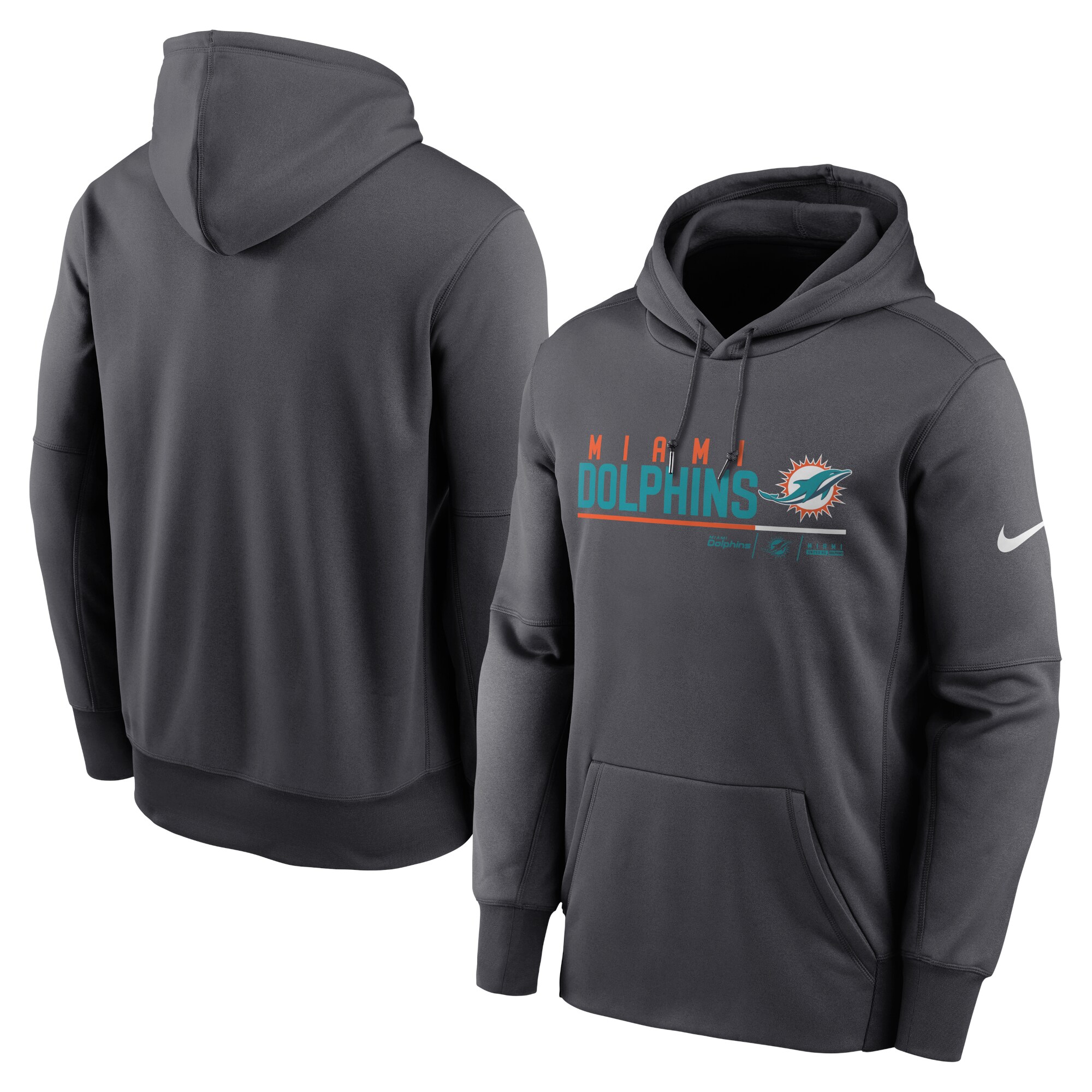 Men's Miami Dolphins Nike Anthracite Prime Logo Name Split Pullover Hoodie