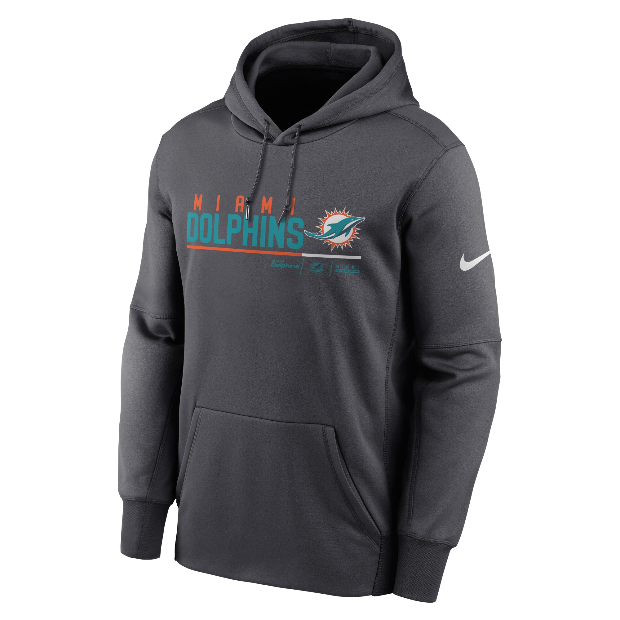 Men's Miami Dolphins Nike Anthracite Prime Logo Name Split Pullover Hoodie