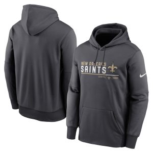 Men's New Orleans Saints Nike Anthracite Prime Logo Name Split Pullover Hoodie