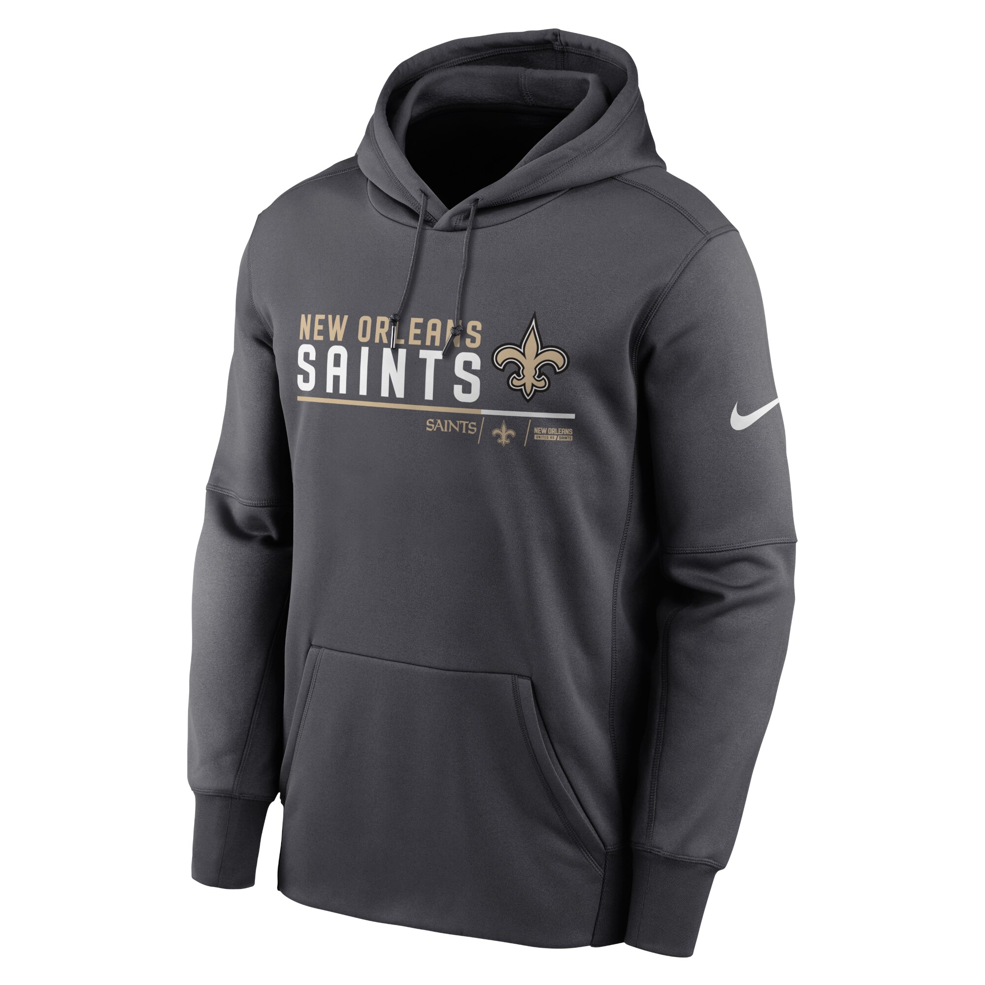 Men's New Orleans Saints Nike Anthracite Prime Logo Name Split Pullover Hoodie