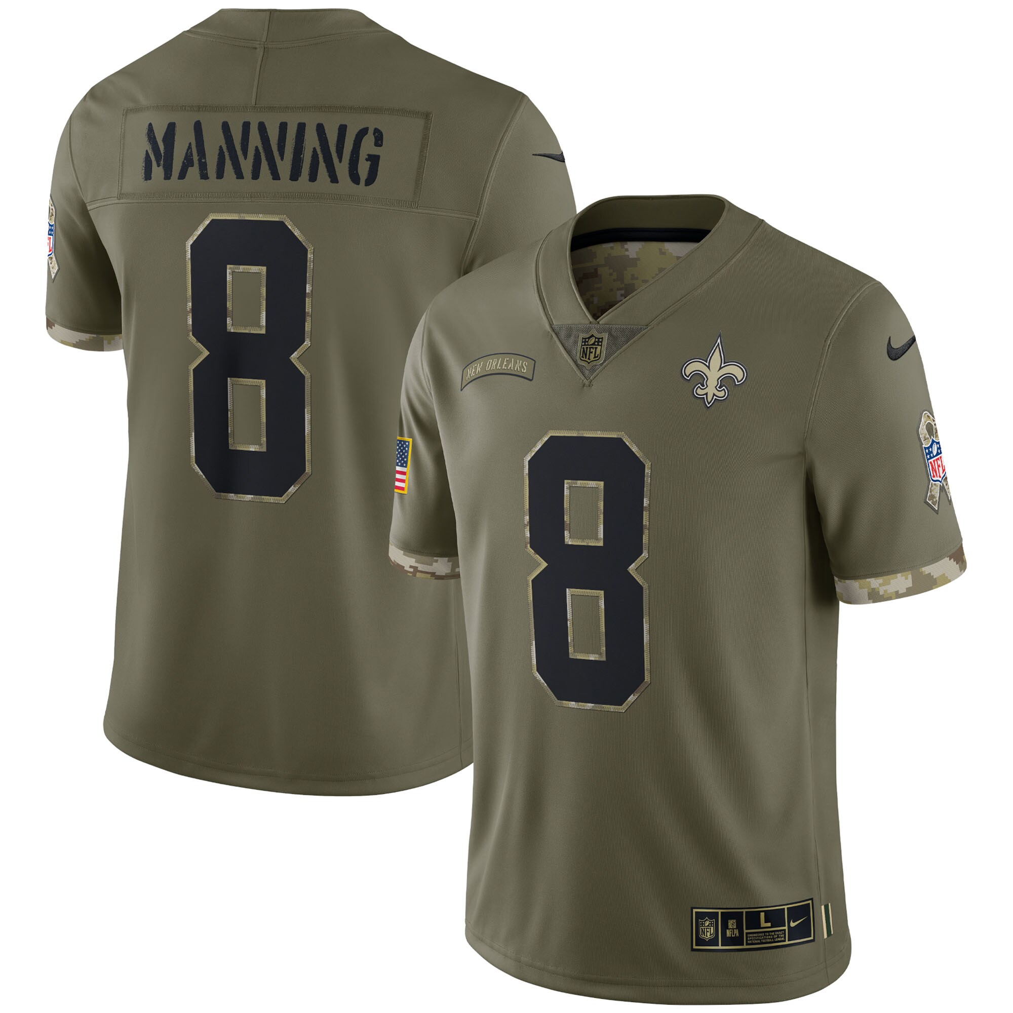Men's New Orleans Saints Archie Manning Nike Olive 2022 Salute To Service Retired Player Limited Jersey