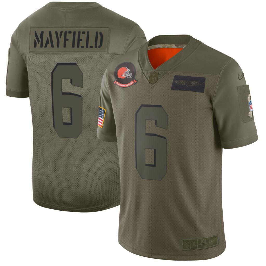 Men's Nike Baker Mayfield Olive Cleveland Browns 2019 Salute to Service Limited Jersey