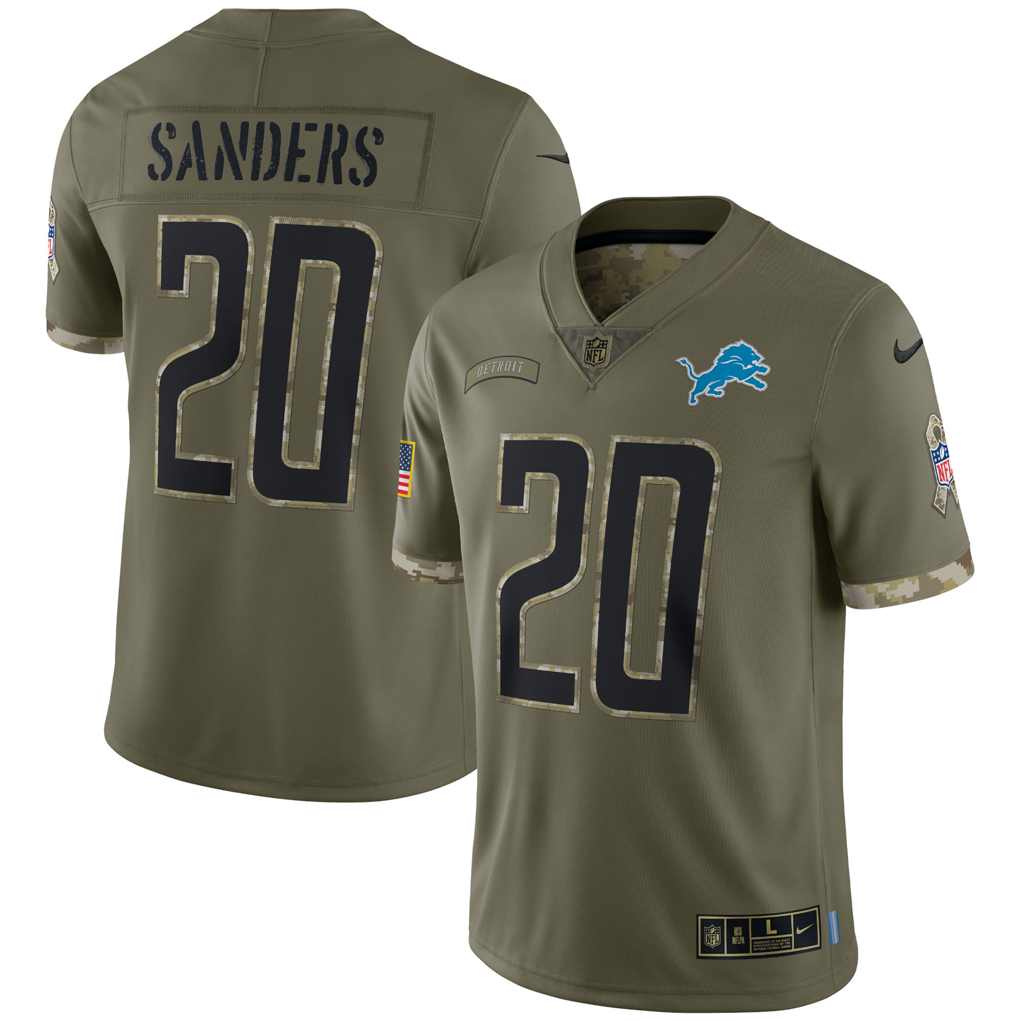 Men's Detroit Lions Barry Sanders Nike Olive 2022 Salute To Service Retired Player Limited Jersey
