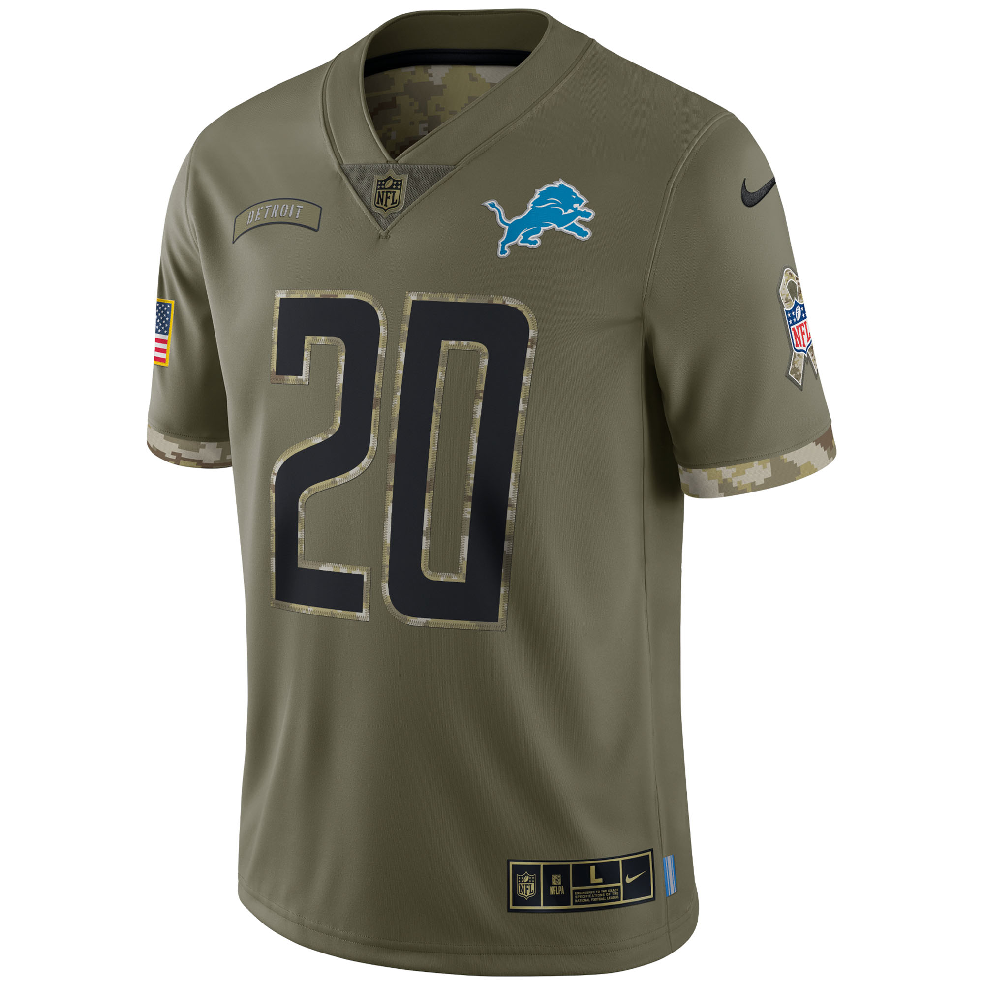 Men's Detroit Lions Barry Sanders Nike Olive 2022 Salute To Service Retired Player Limited Jersey
