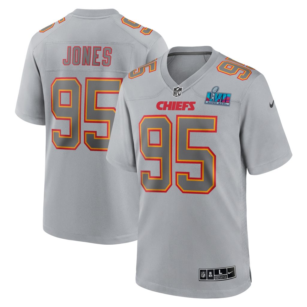Men's Kansas City Chiefs Chris Jones Nike Gray Super Bowl LVII Patch Atmosphere Fashion Game Jersey