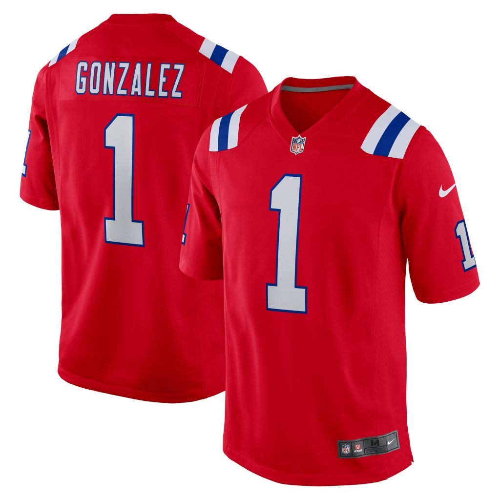 Men's New England Patriots Christian Gonzalez Nike Red 2023 NFL Draft First Round Pick Alternate Game Jersey