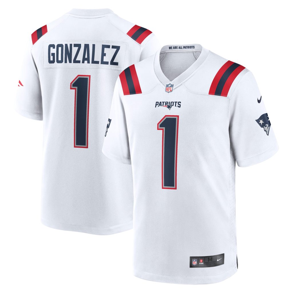 Men's New England Patriots Christian Gonzalez Nike White 2023 NFL Draft First Round Pick Game Jersey