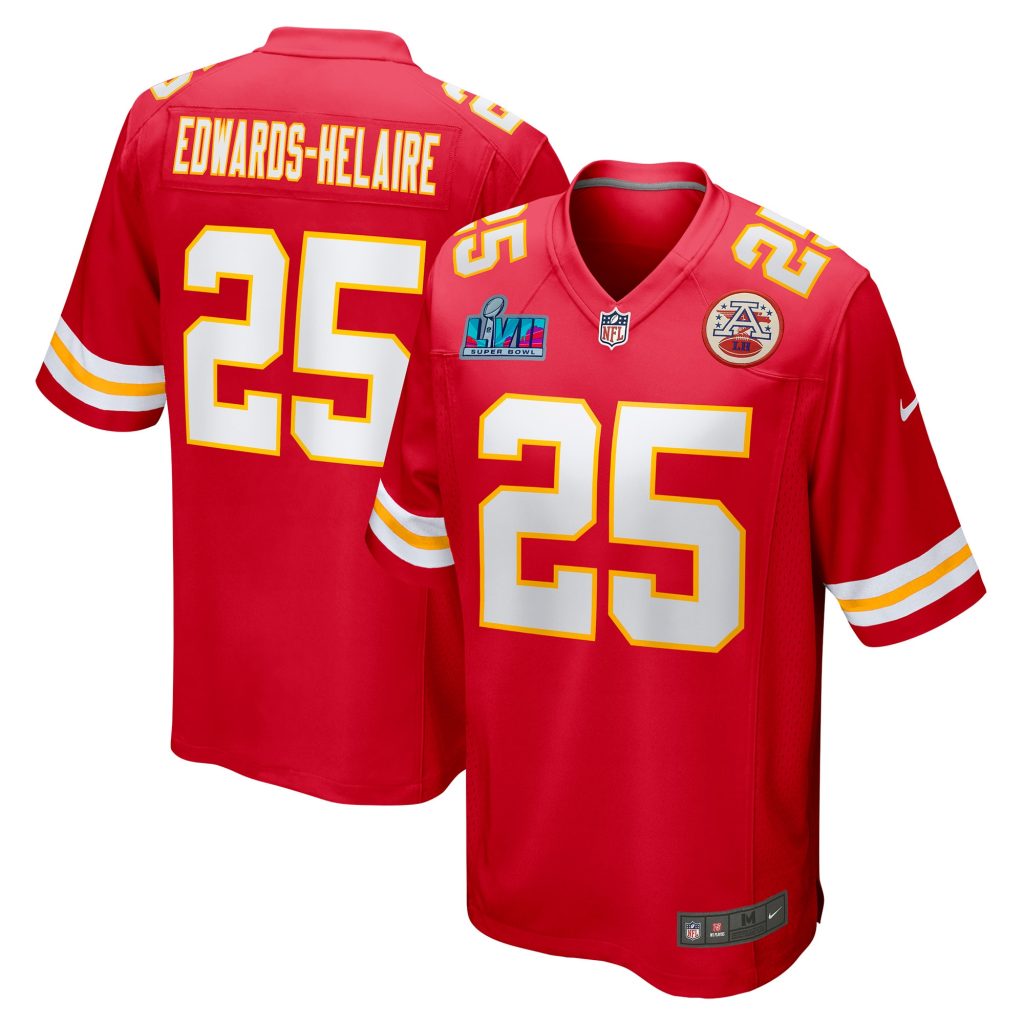 Men's Kansas City Chiefs Clyde Edwards-Helaire Nike Red Super Bowl LVII Patch Game Jersey