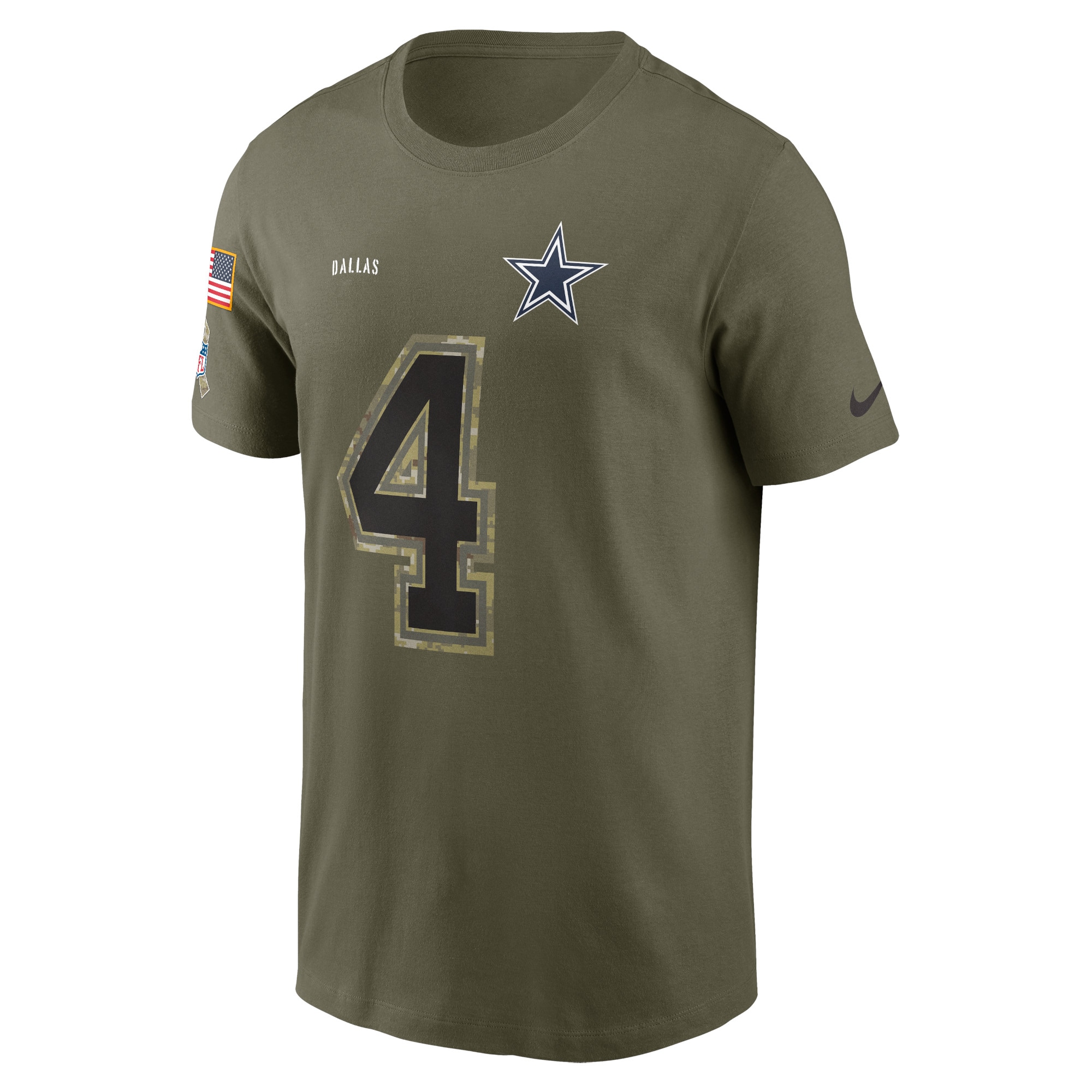 Men's Dallas Cowboys Dak Prescott Nike Olive 2022 Salute To Service Name & Number T-Shirt