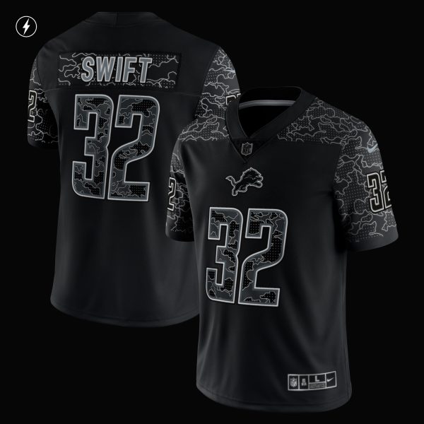 Men's Detroit Lions D'Andre Swift Nike Black RFLCTV Limited Jersey