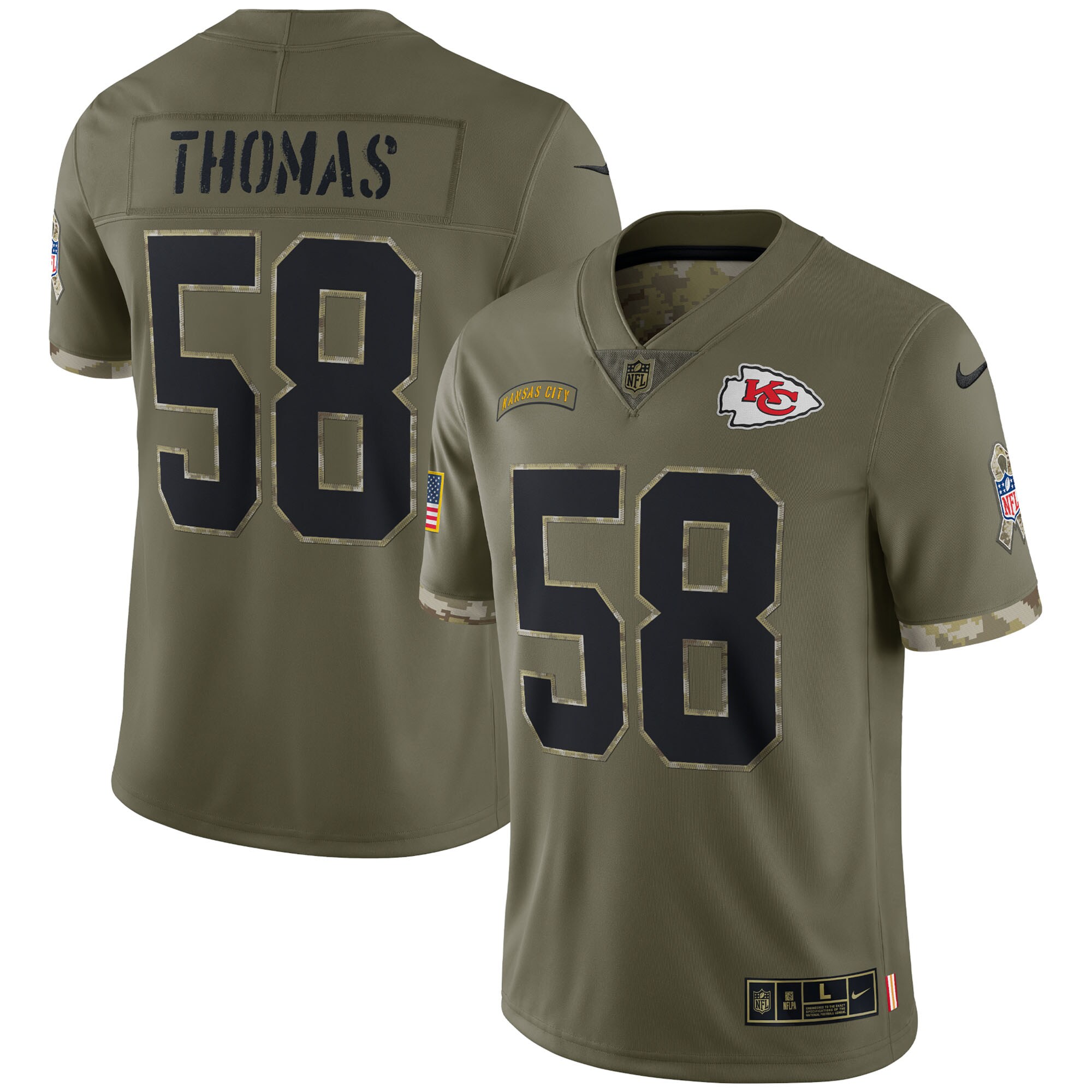 Men's Kansas City Chiefs Derrick Thomas Nike Olive 2022 Salute To Service Retired Player Limited Jersey