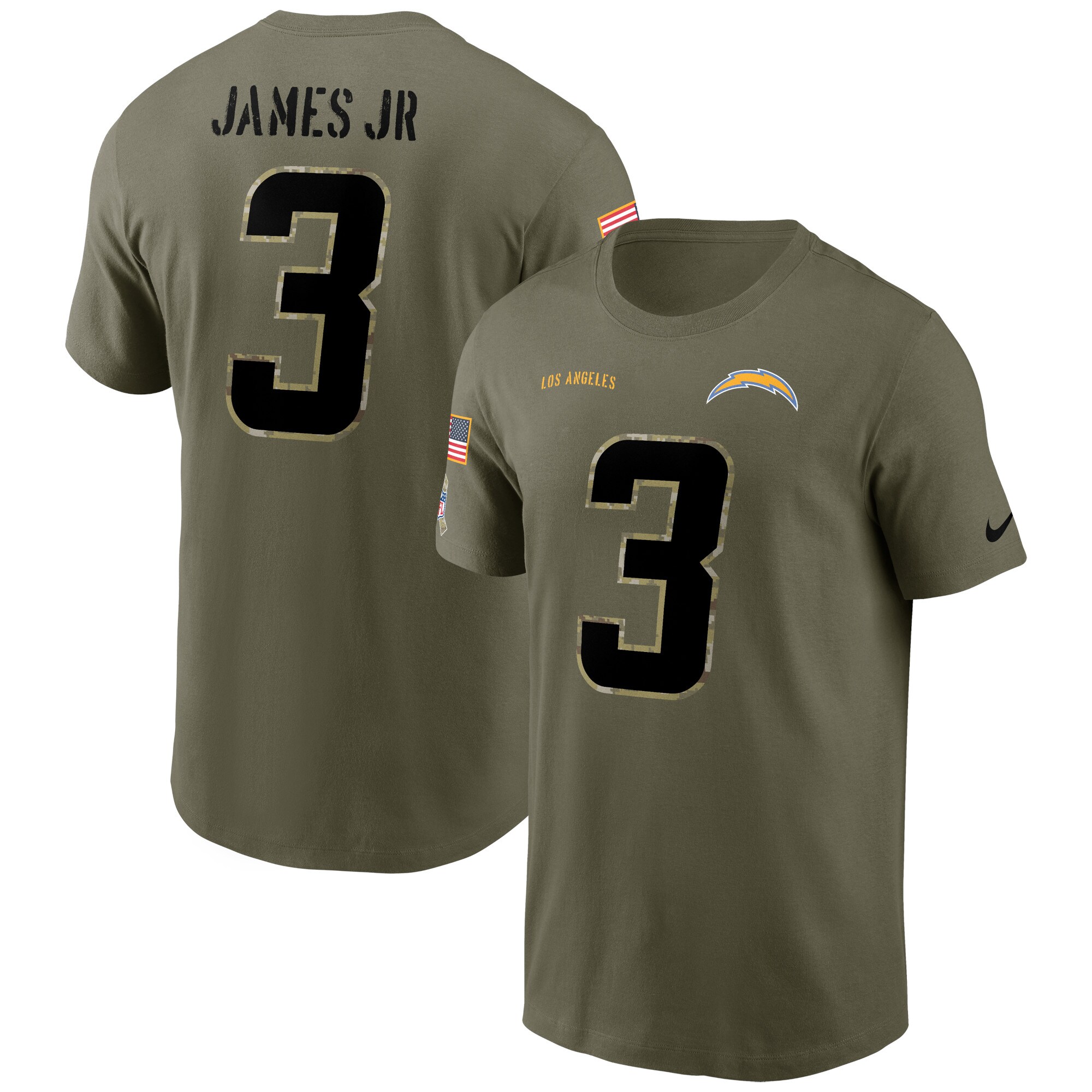 Men's Los Angeles Chargers Derwin James Jr. Nike Olive 2022 Salute To Service Name & Number T-Shirt