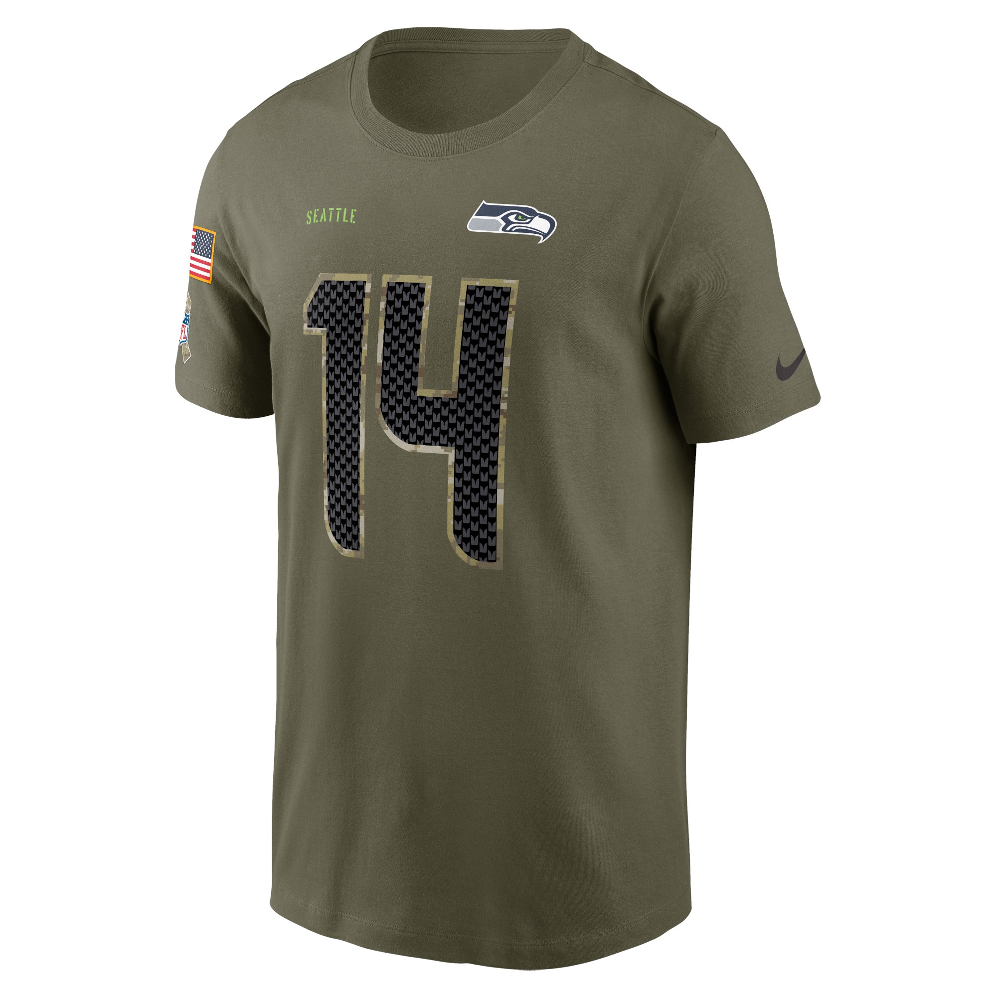 Men's Seattle Seahawks DK Metcalf Nike Olive 2022 Salute To Service Name & Number T-Shirt