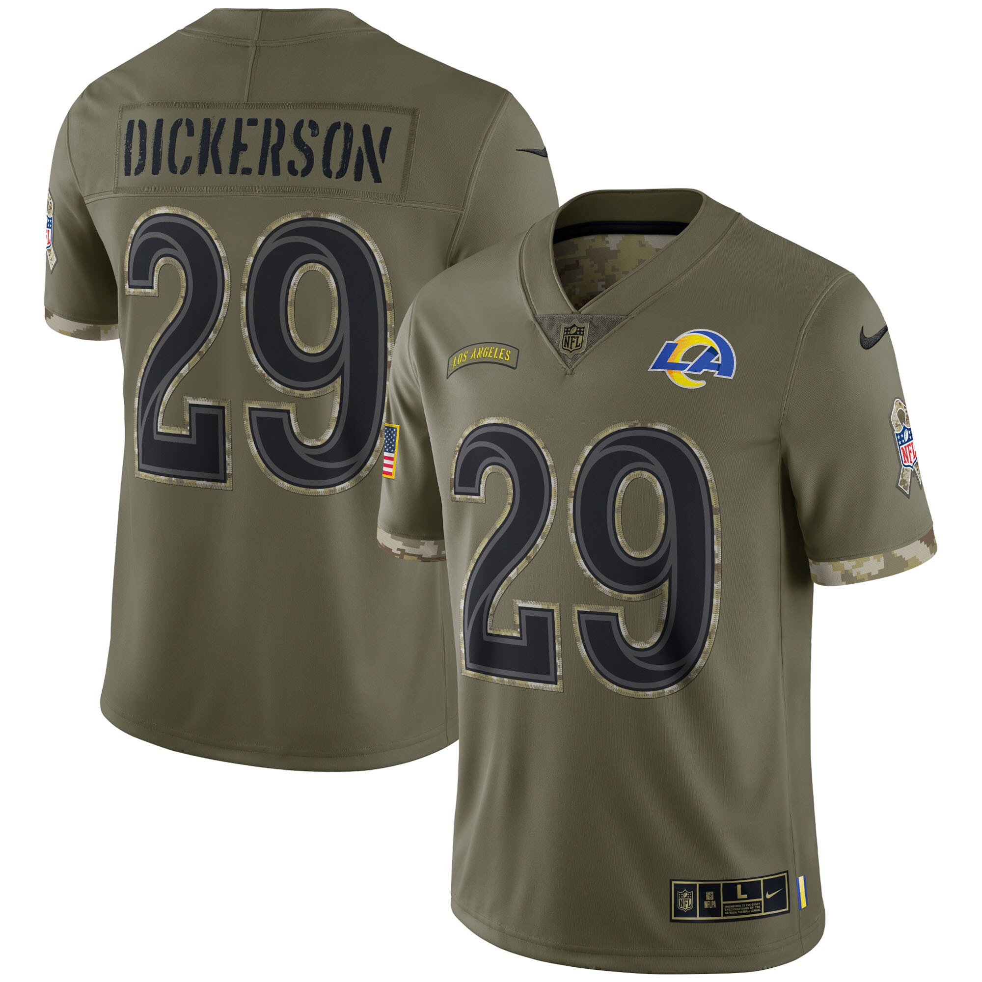 Men's Los Angeles Rams Eric Dickerson Nike Olive 2022 Salute To Service Retired Player Limited Jersey
