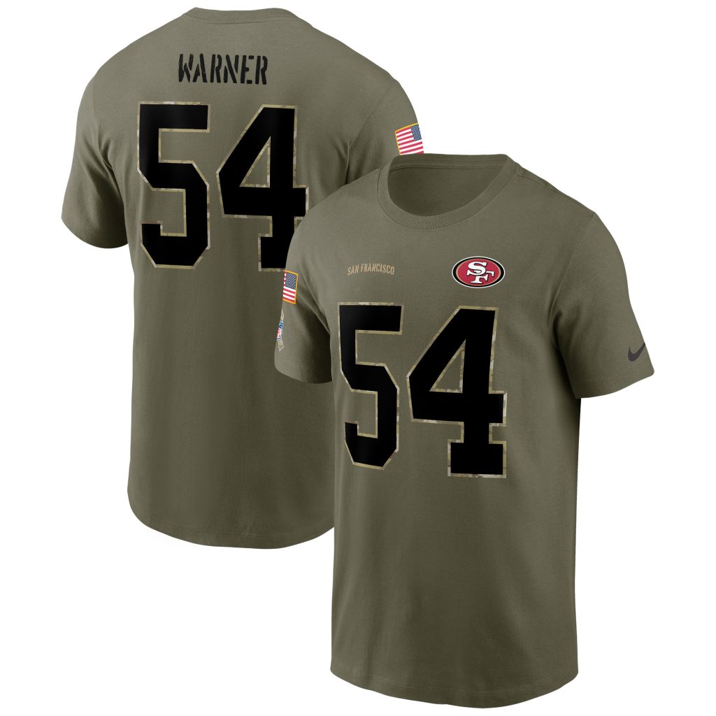 Men's San Francisco 49ers Fred Warner Nike Olive 2022 Salute To Service Name & Number T-Shirt