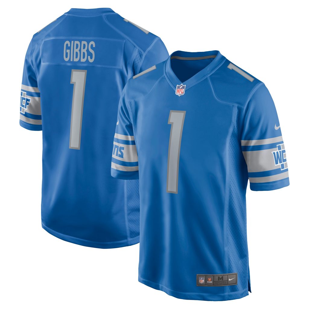 Men's Detroit Lions Jahmyr Gibbs Nike Blue 2023 NFL Draft First Round Pick Game Jersey
