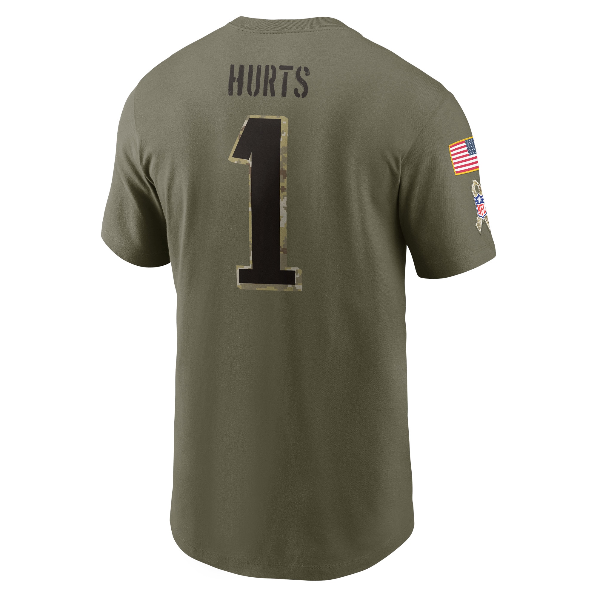 Men's Philadelphia Eagles Jalen Hurts Nike Olive 2022 Salute To Service Name & Number T-Shirt