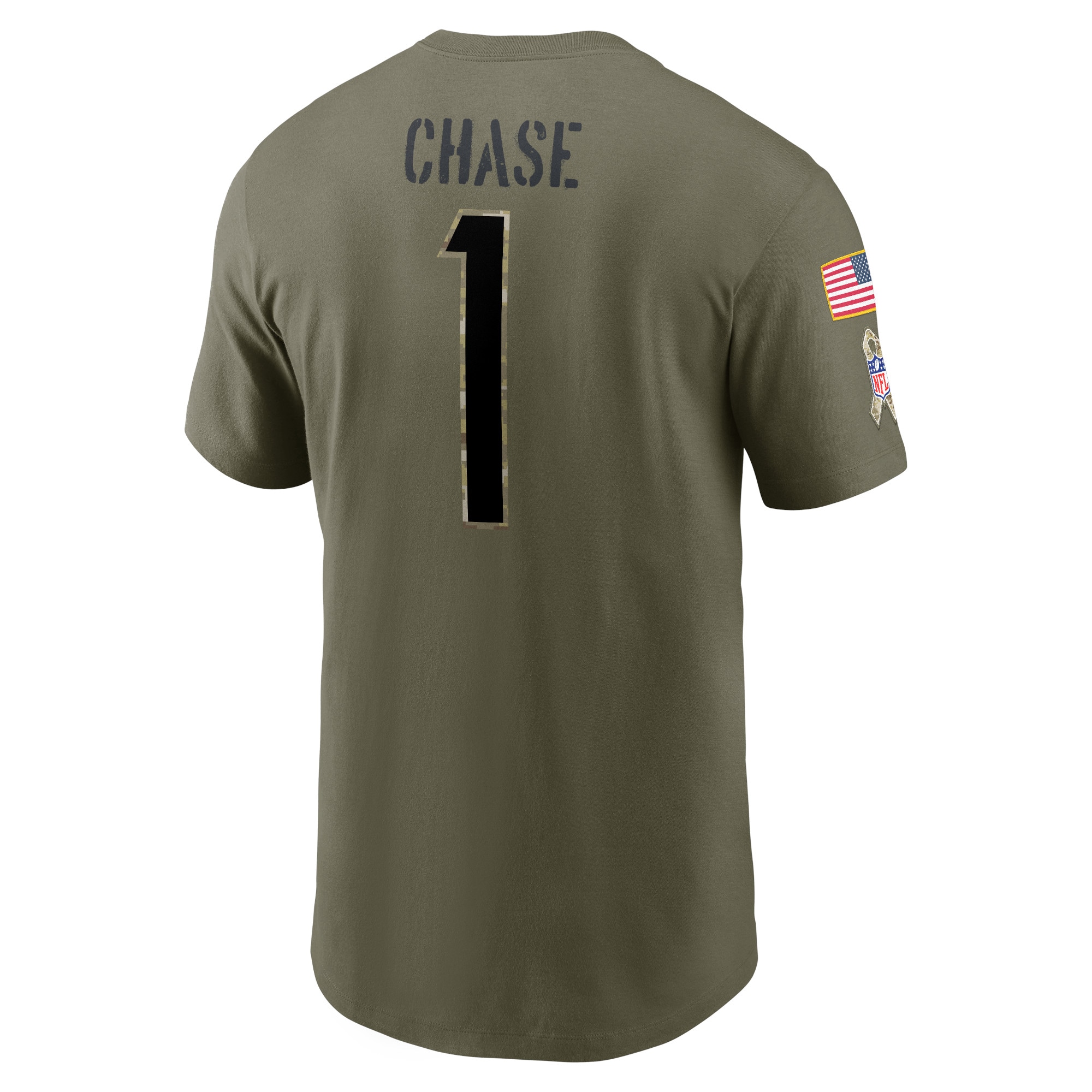 Men's Cincinnati Bengals Ja'Marr Chase Nike Olive 2022 Salute To Service Name & Number T-Shirt