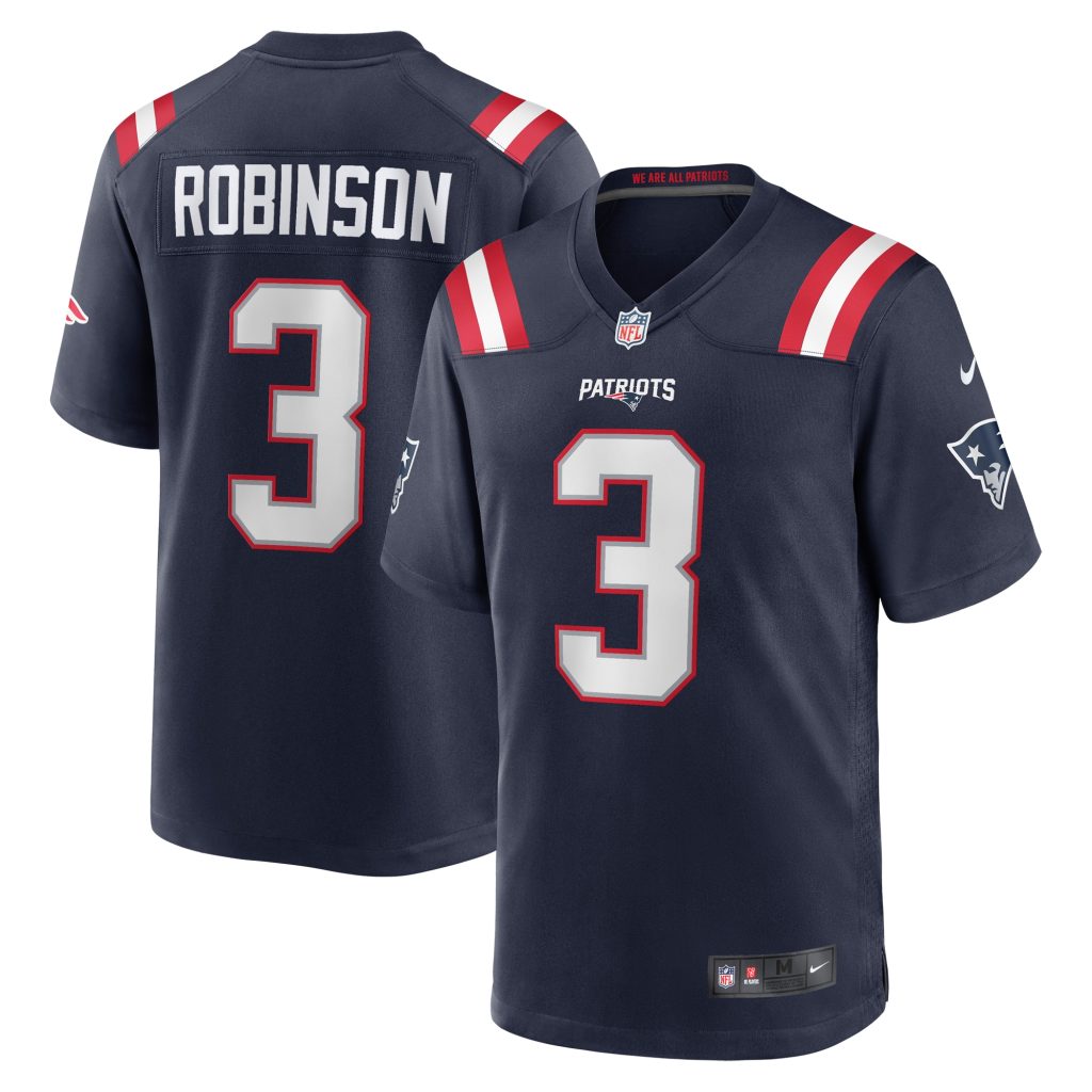 Men's New England Patriots James Robinson Nike Navy Game Player Jersey