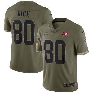Men's San Francisco 49ers Jerry Rice Nike Olive 2022 Salute To Service Retired Player Limited Jersey