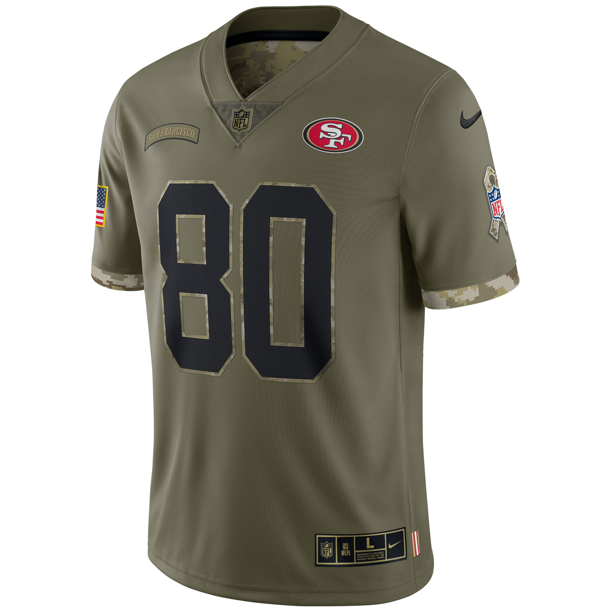 Men's San Francisco 49ers Jerry Rice Nike Olive 2022 Salute To Service Retired Player Limited Jersey