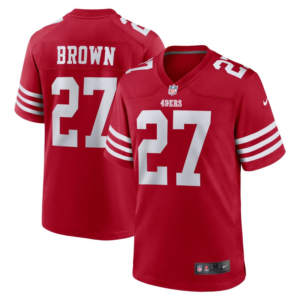 Men's San Francisco 49ers Ji'Ayir Brown Nike Scarlet Team Game Jersey