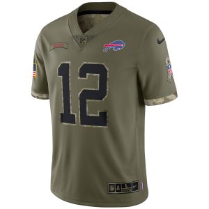 Men's Buffalo Bills Jim Kelly Nike Olive 2022 Salute To Service Retired Player Limited Jersey