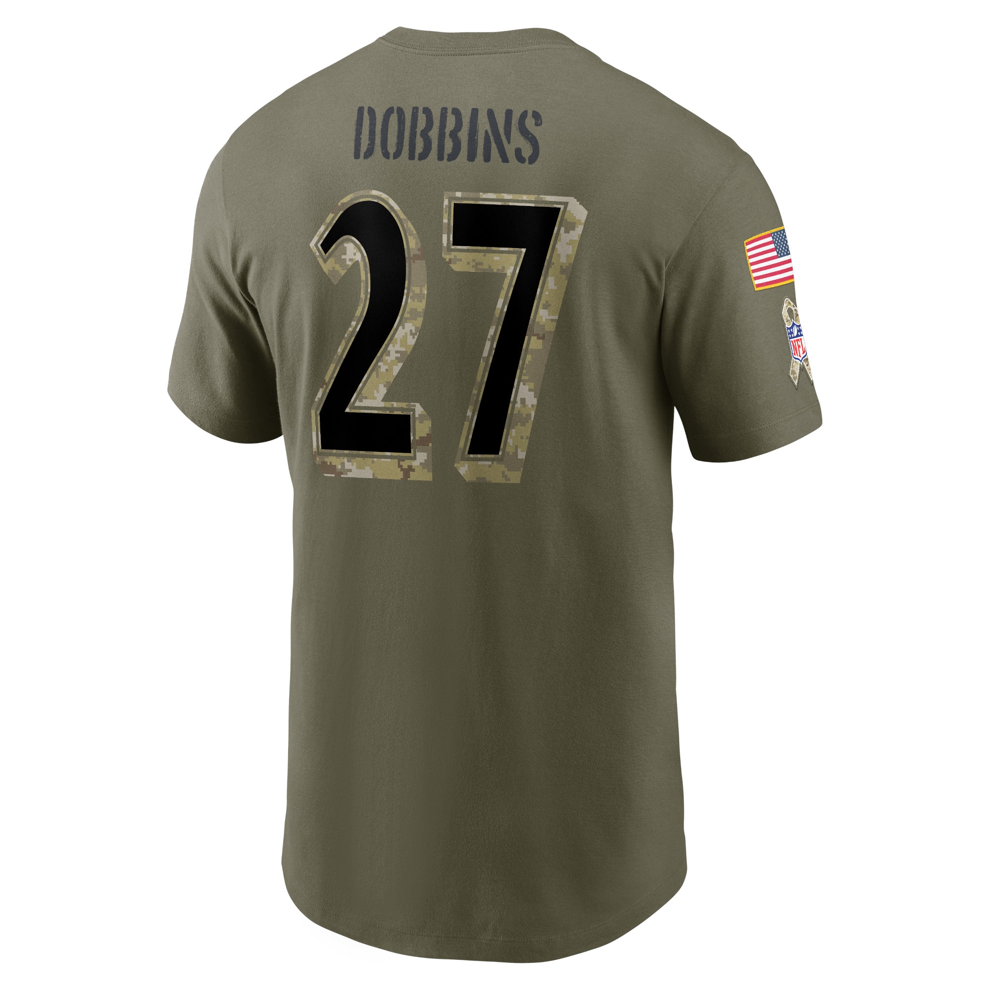 Men's Baltimore Ravens J.K. Dobbins Nike Olive 2022 Salute To Service Name & Number T-Shirt