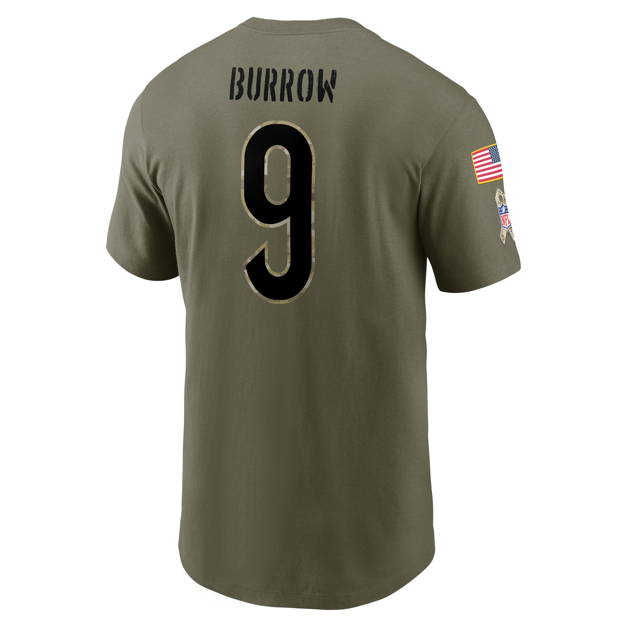 Men's Cincinnati Bengals Joe Burrow Nike Olive 2022 Salute To Service Name & Number T-Shirt