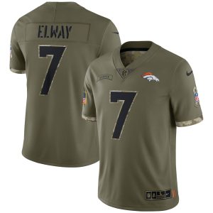 Men's Denver Broncos John Elway Nike Olive 2022 Salute To Service Retired Player Limited Jersey