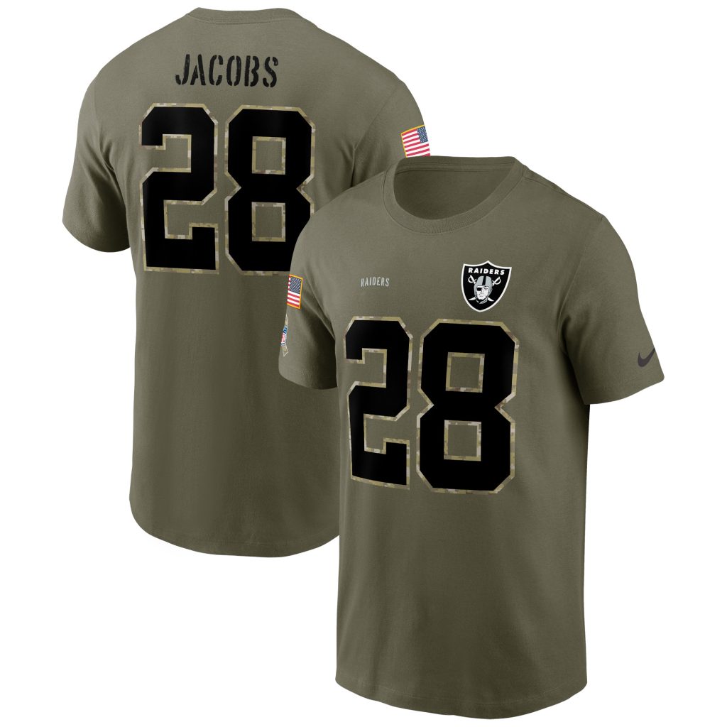 Men's Las Vegas Raiders Josh Jacobs Nike Olive 2022 Salute To Service Name & Number T-Shirt