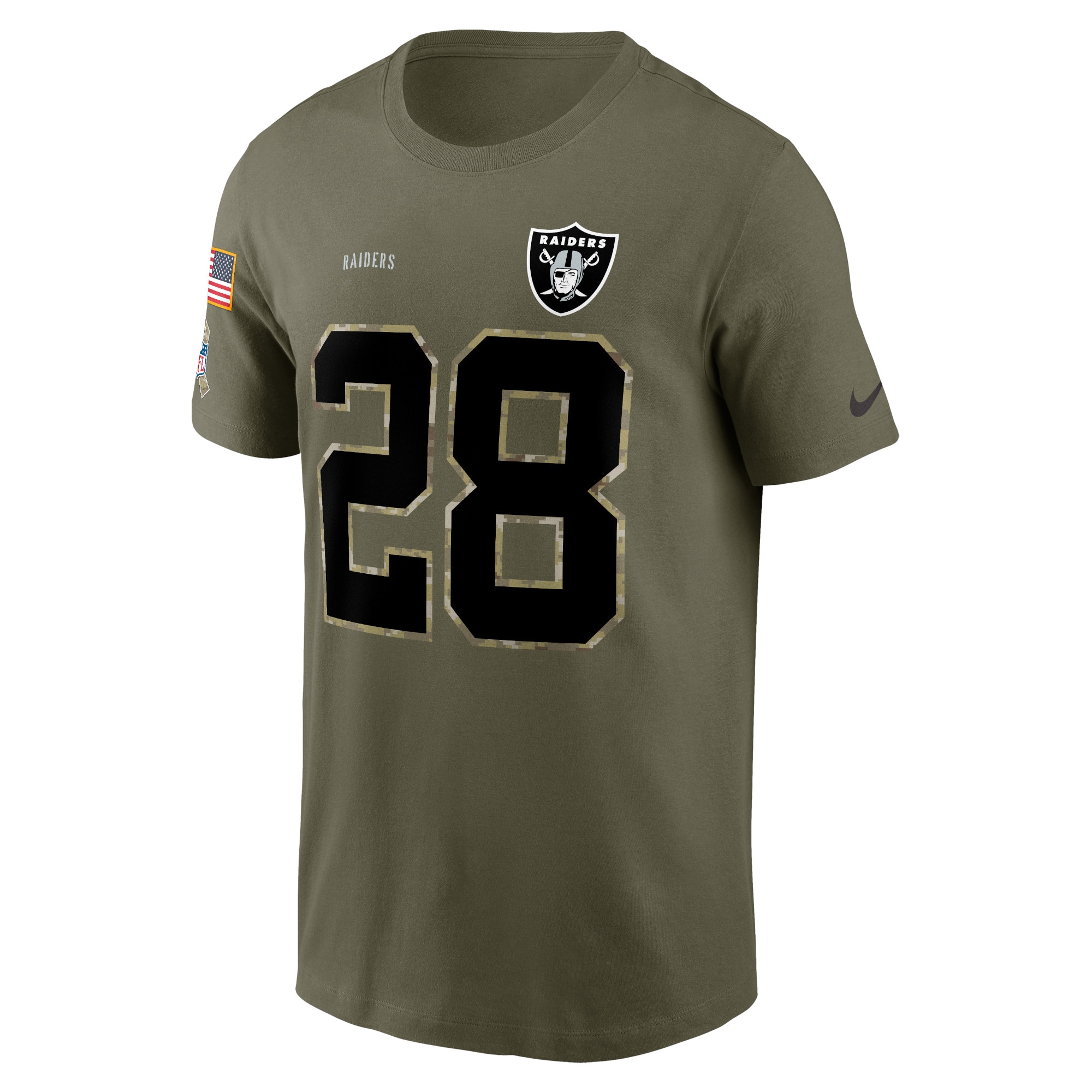 Men's Las Vegas Raiders Josh Jacobs Nike Olive 2022 Salute To Service Name & Number T-Shirt