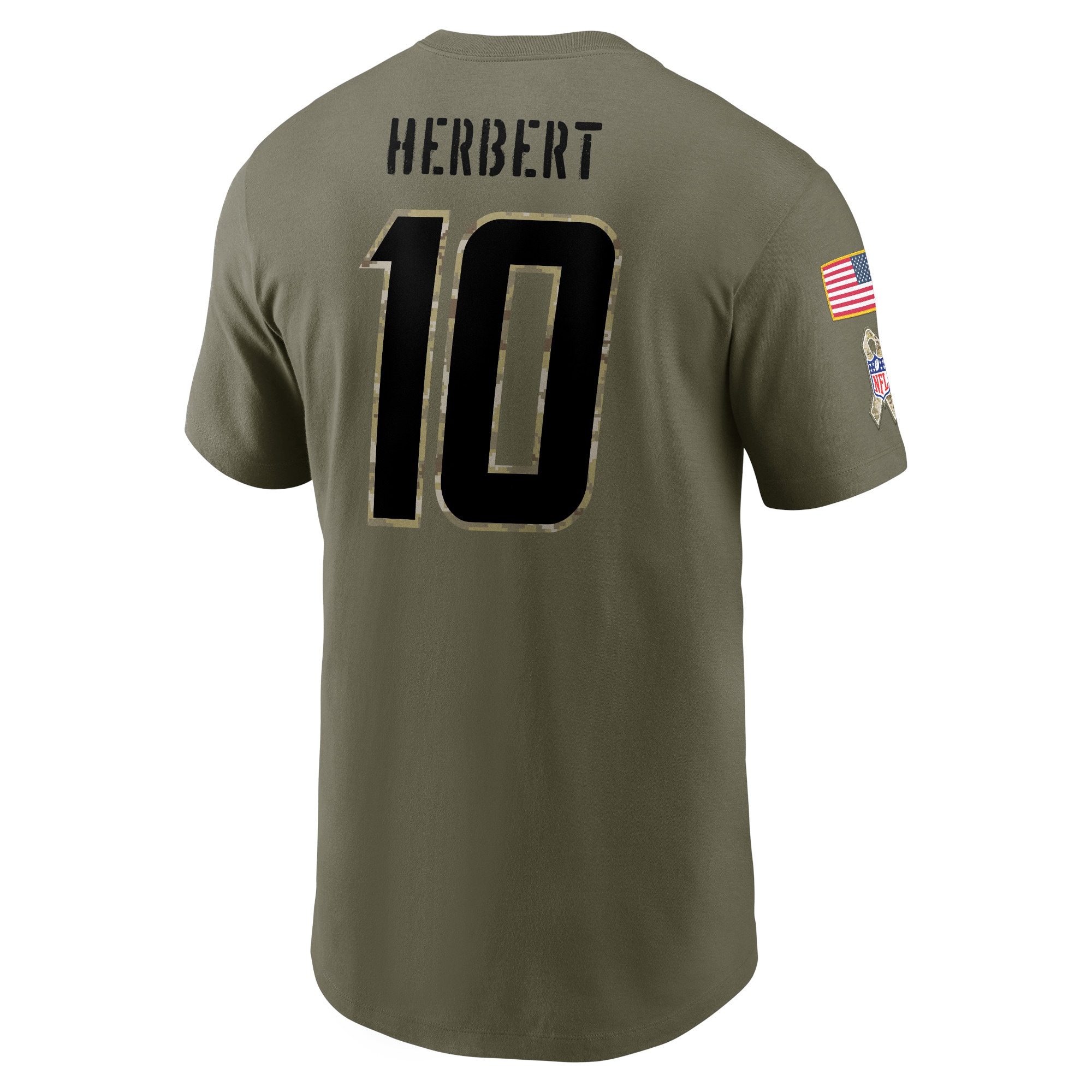 Men's Los Angeles Chargers Justin Herbert Nike Olive 2022 Salute To Service Name & Number T-Shirt