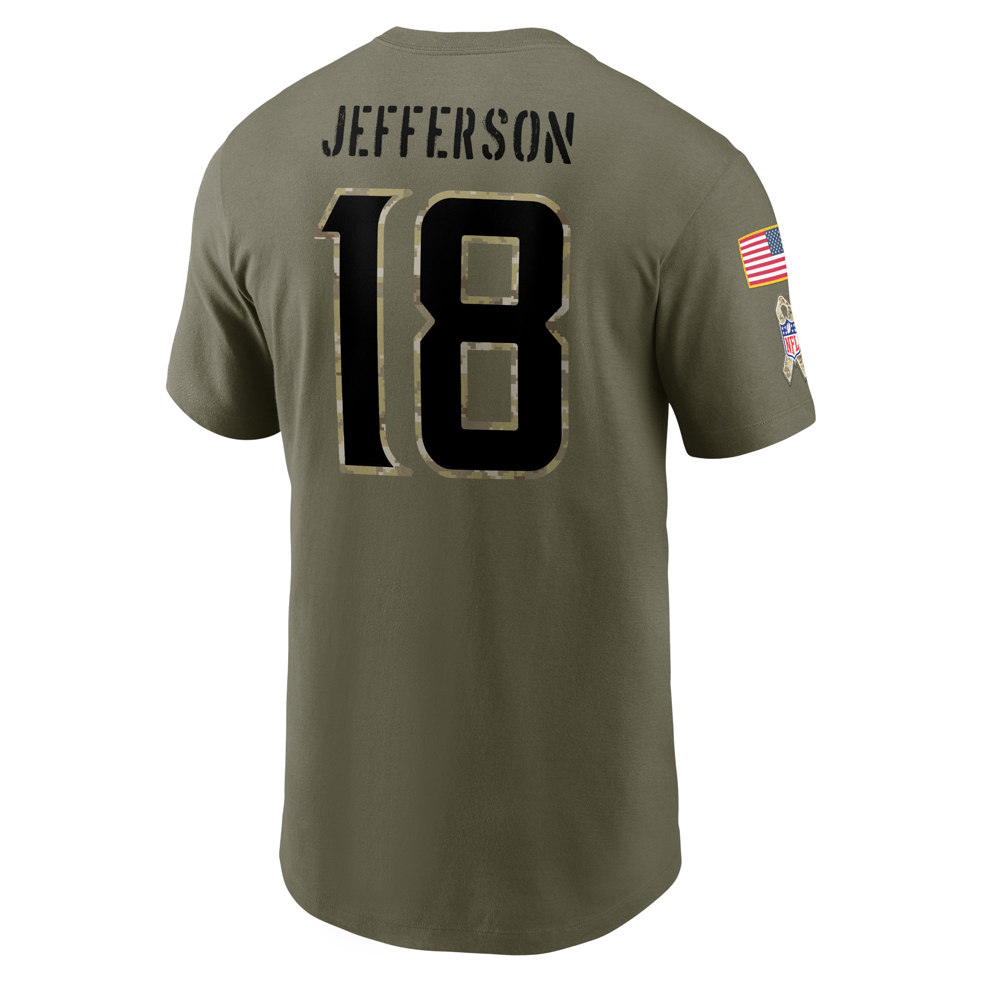 Men's Minnesota Vikings Justin Jefferson Nike Olive 2022 Salute To Service Name & Number T-Shirt