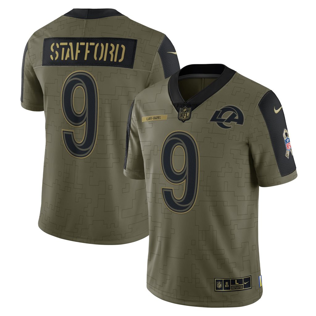 Men's Nike Matthew Stafford Olive Los Angeles Rams 2021 Salute To Service Limited Player Jersey
