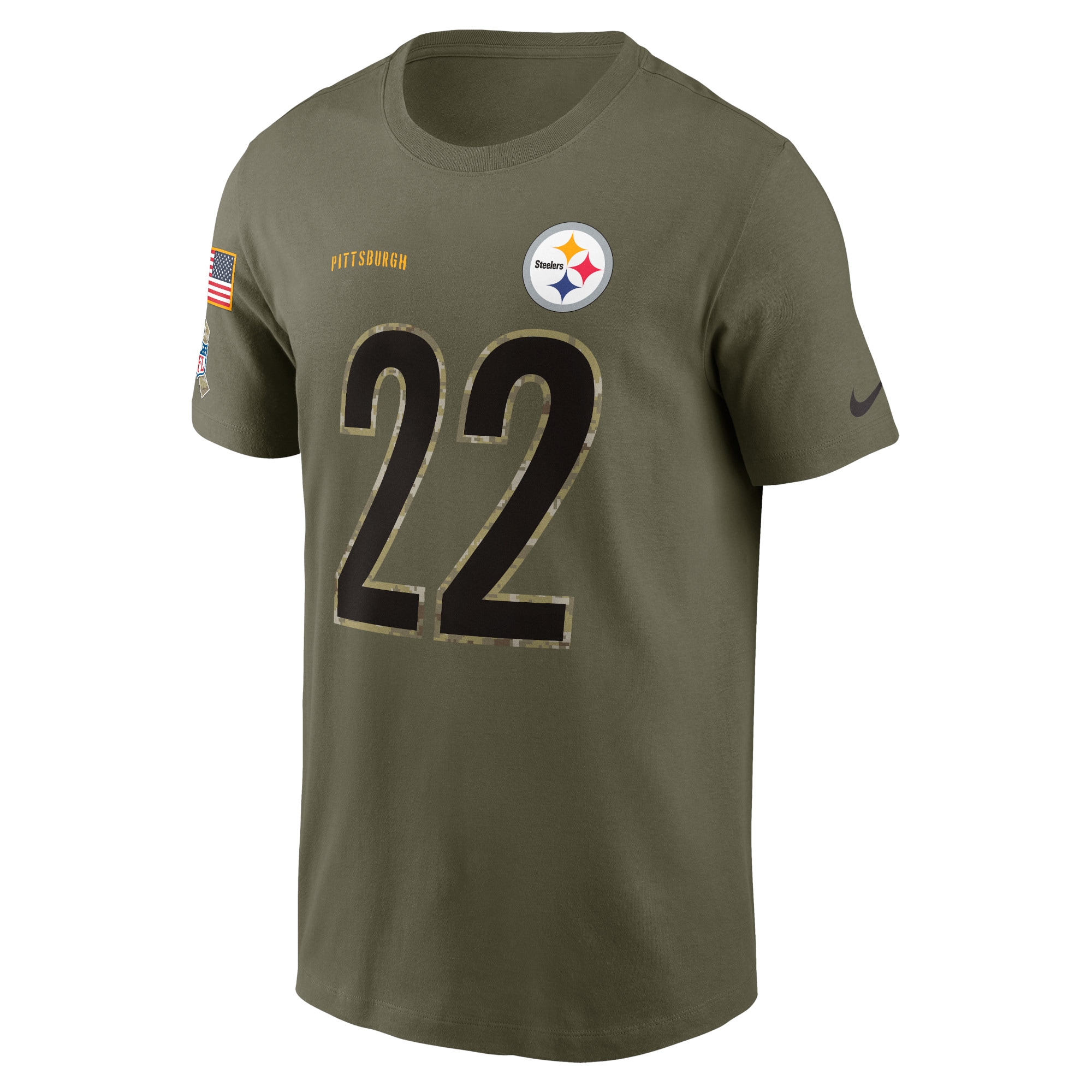 Men's Pittsburgh Steelers Najee Harris Nike Olive 2022 Salute To Service Name & Number T-Shirt