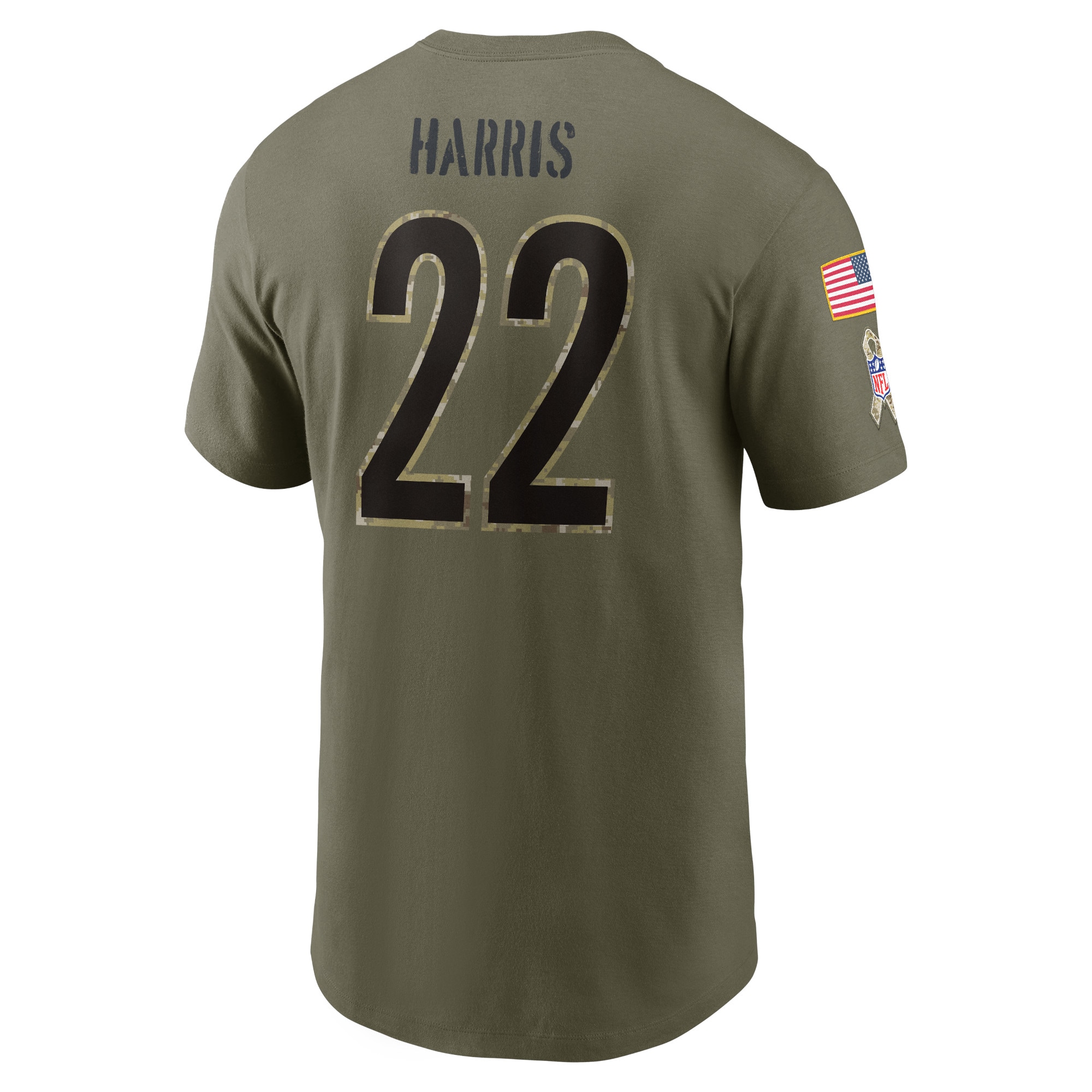 Men's Pittsburgh Steelers Najee Harris Nike Olive 2022 Salute To Service Name & Number T-Shirt