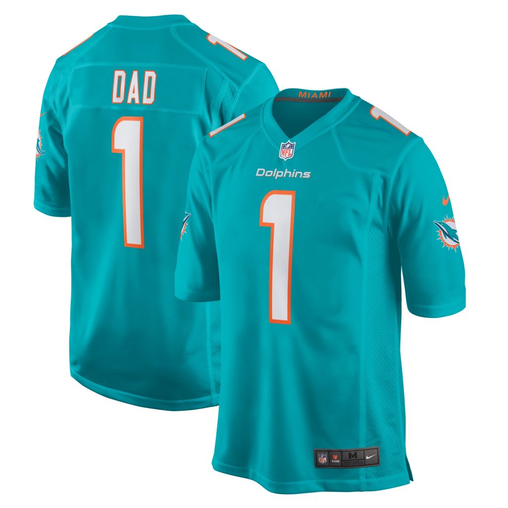 Men's Miami Dolphins Number 1 Dad Nike Aqua Game Jersey
