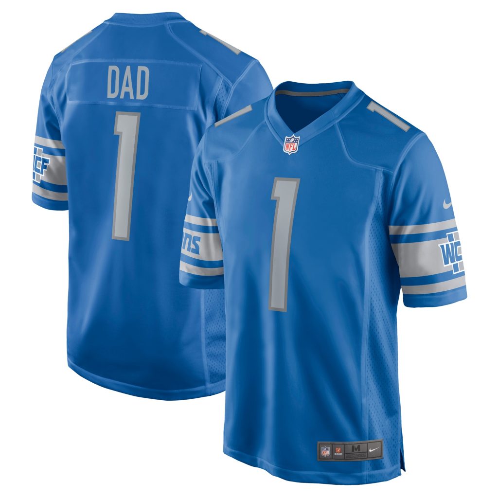 Men's Detroit Lions Number 1 Dad Nike Blue Game Jersey