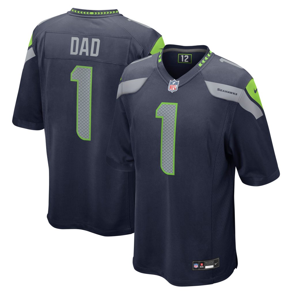 Men's Seattle Seahawks Number 1 Dad Nike College Navy Game Jersey