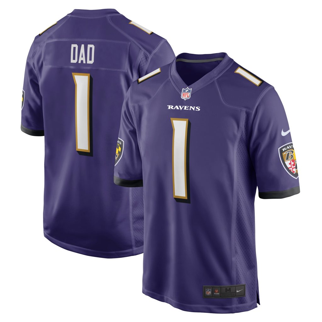 Men's Baltimore Ravens Number 1 Dad Nike Purple Game Jersey