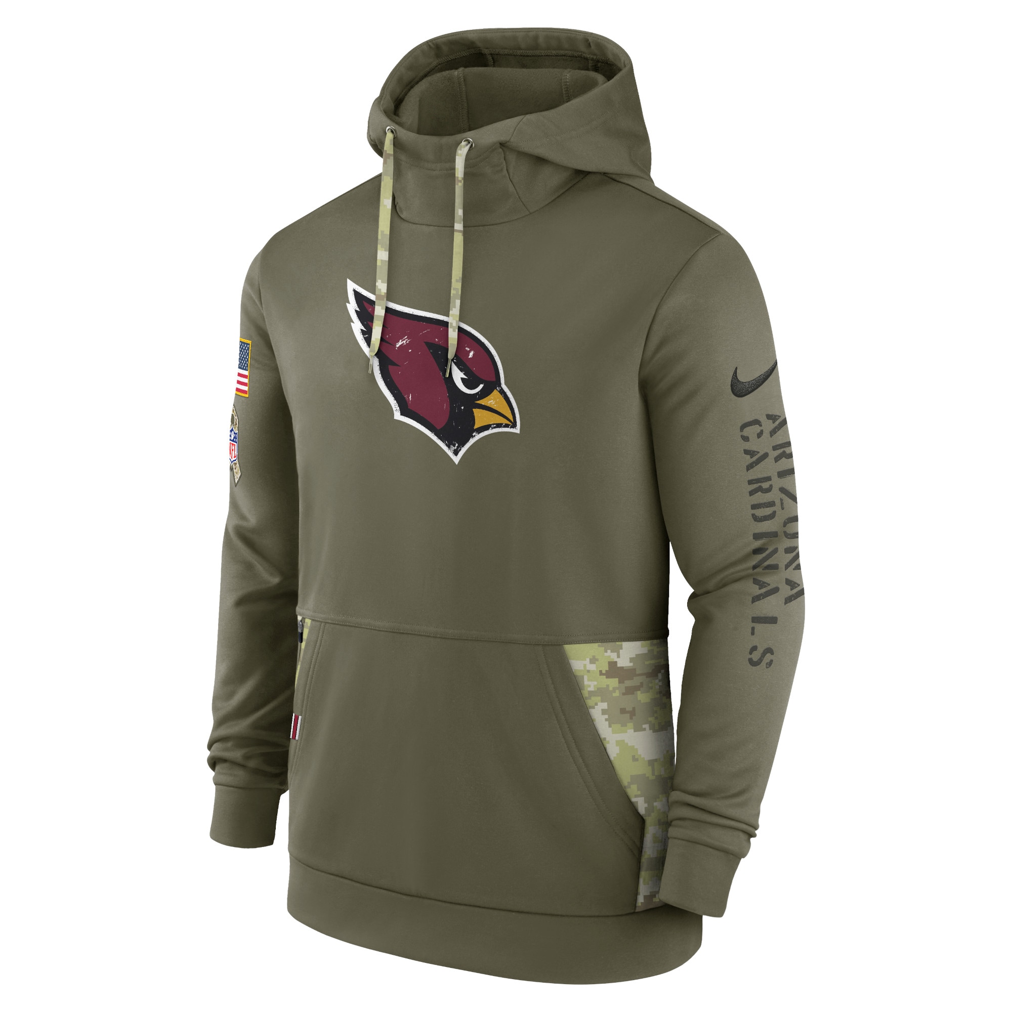Men's Arizona Cardinals Nike Olive 2022 Salute to Service Therma Performance Pullover Hoodie