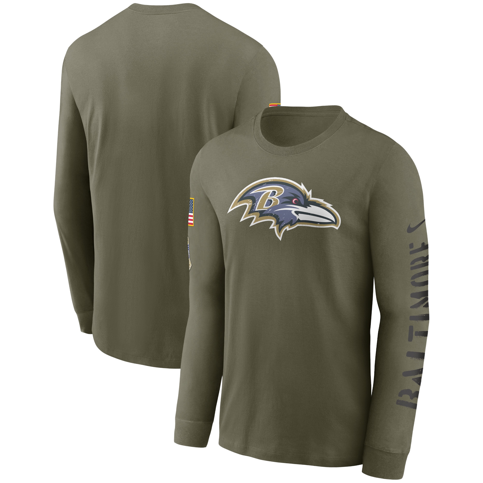 Men's Baltimore Ravens Nike Olive 2022 Salute To Service Long Sleeve T-Shirt